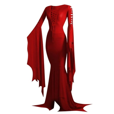 

Awdenio Womens Flowy Long Sleeve Dresses on Sale Fashion Women Solid Color Long-sleeved Shoulder Retro Strappy Hip Dress