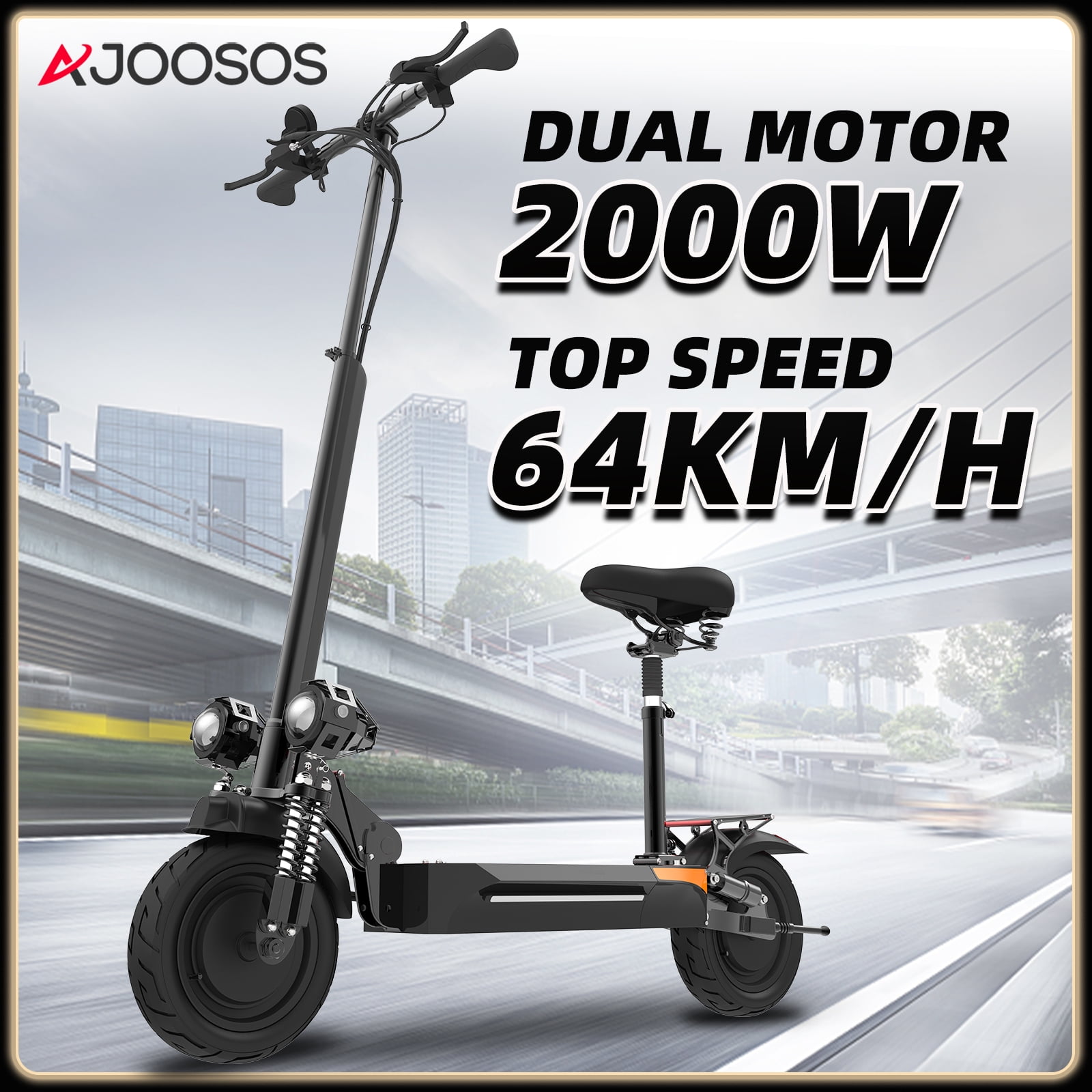 Ajoosos X500 Electric Scooter Adults With Seat 2000w Dual Motor 64km H Maximum Speed Black