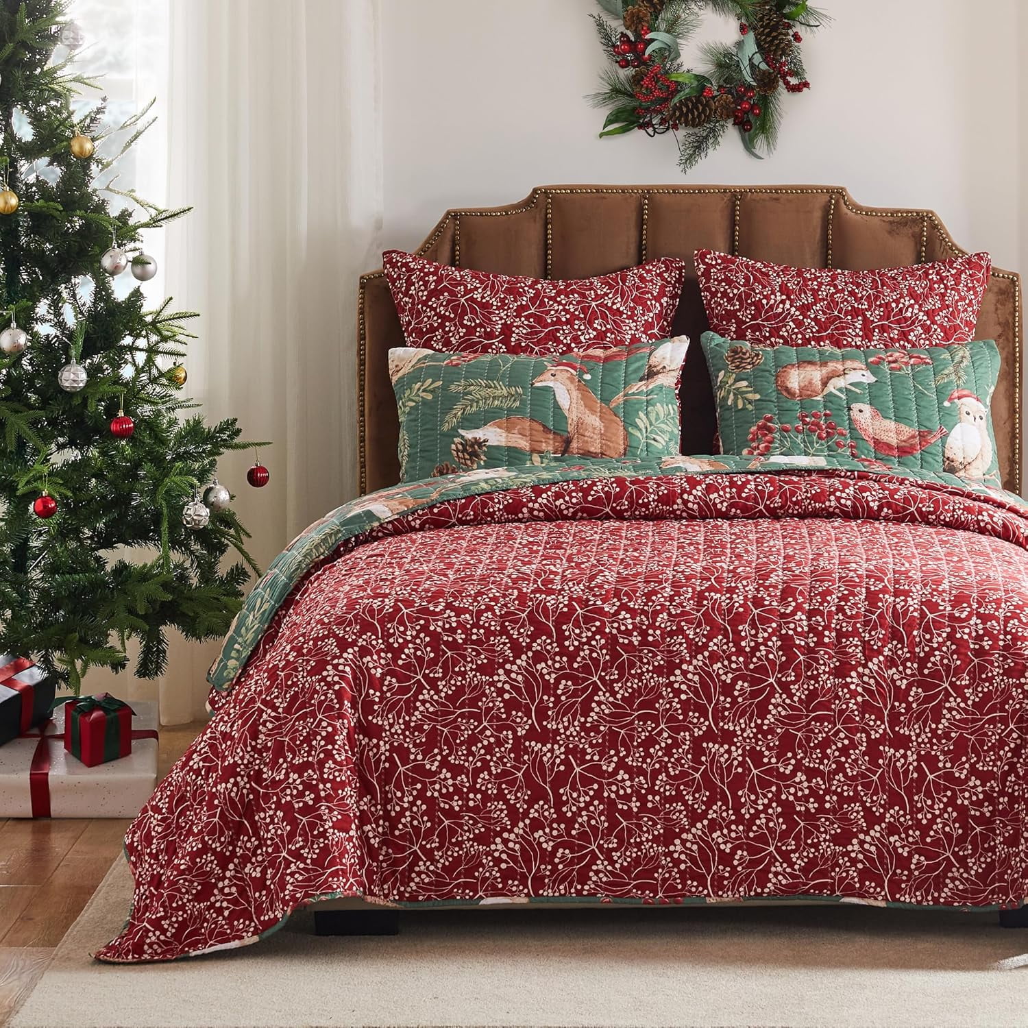 Greenland Home Fashions Willow Woodlands Reversible Quilt Set, Holiday, 3-Piece King/Cal King