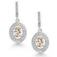 thumbnail image 2 of Gem Stone King 925 Sterling Silver Peach Morganite and White Moissanite Dangle Earrings for Women (1.51 Cttw, Gemstone October Birthstone, Oval 6X4MM), 2 of 4