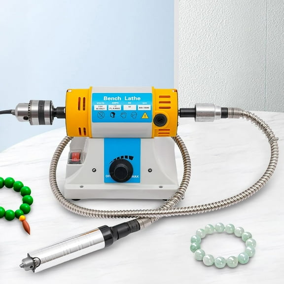 Bench Buffer Polishing Machine, Multi-Function Benchtop Polisher Grinder 110V Adjustable Speed Jewelry Polisher, Electric Lathe Buffing Machine with Accessories for Wood, Amber, Metal, Jade