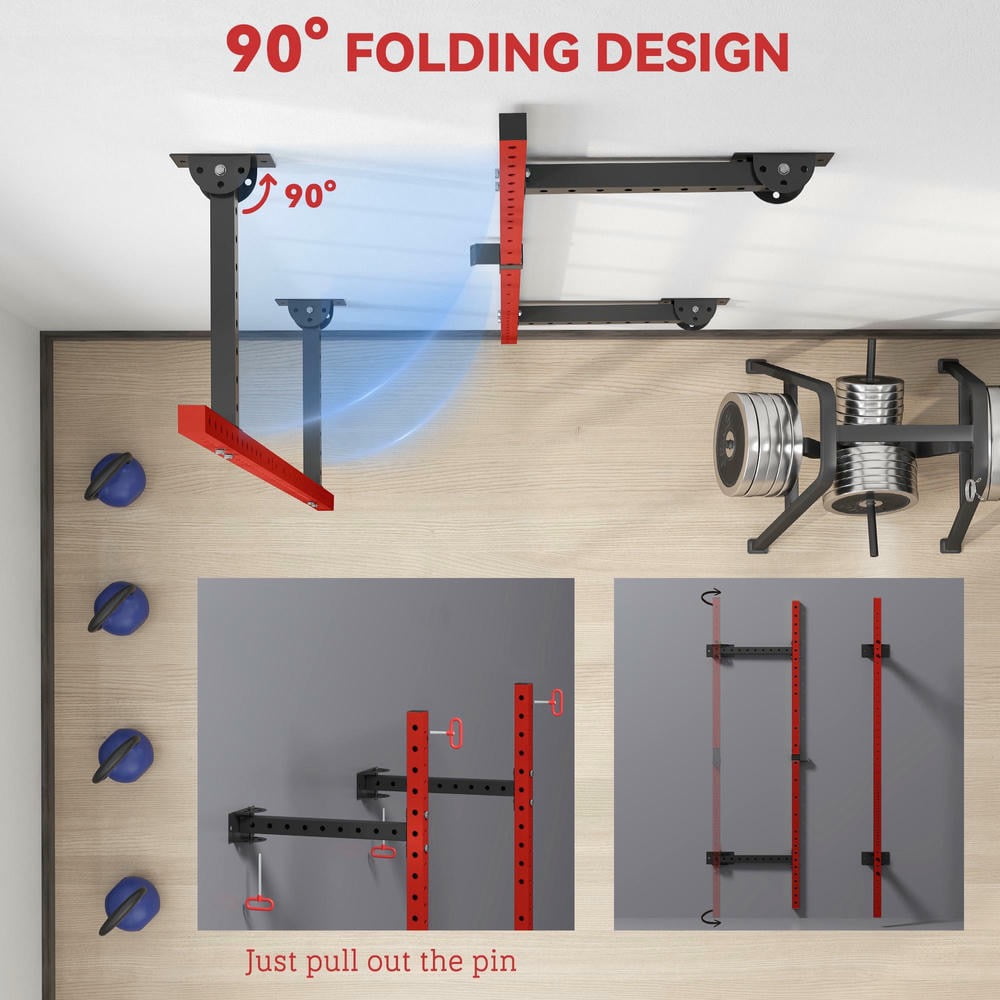 Barara King Barbell Rack with Pull Up Bar, Wall Mounted and Adjustable, Squat Rack Barbell Bench Press with 1000 Pounds Capacity, Red