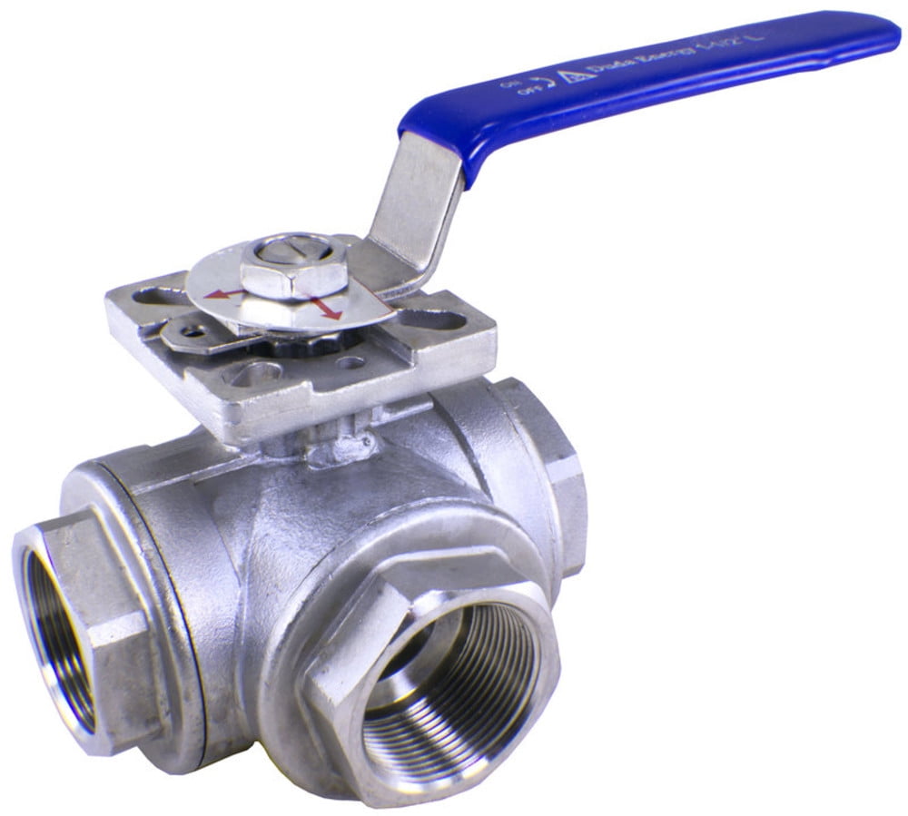 WOG200 3-Way 304 Stainless Steel Ball Valve L-Type 1-1/2" NPT FPT SS304