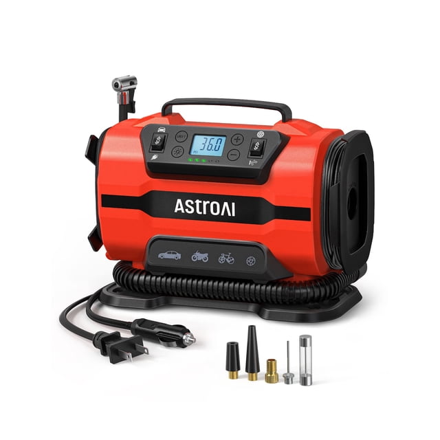 Compresor de aire portátil AstroAI para inflar neumáticos, 150 PSI, 12 V/110 V