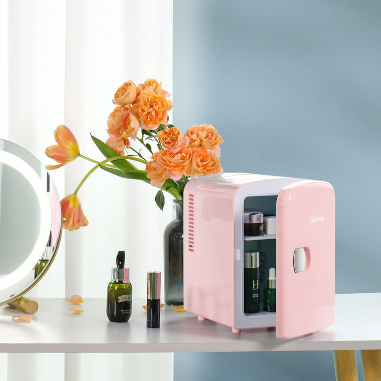 Mini Fridge Pink, 4 Liter/6 Cans Skincare Fridge for Bedroom, 110V AC/12V  DC Portable Thermoelectric Cooler and Warmer Small Refrigerators for Beauty