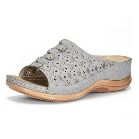

Women s Thick Sole Beach Shoes Platform Wedge Slippers Shoes Summer Slip on Slipper Wedge Sandals Comfortable Leather Open Toe Mules Walking Wedge Shoes