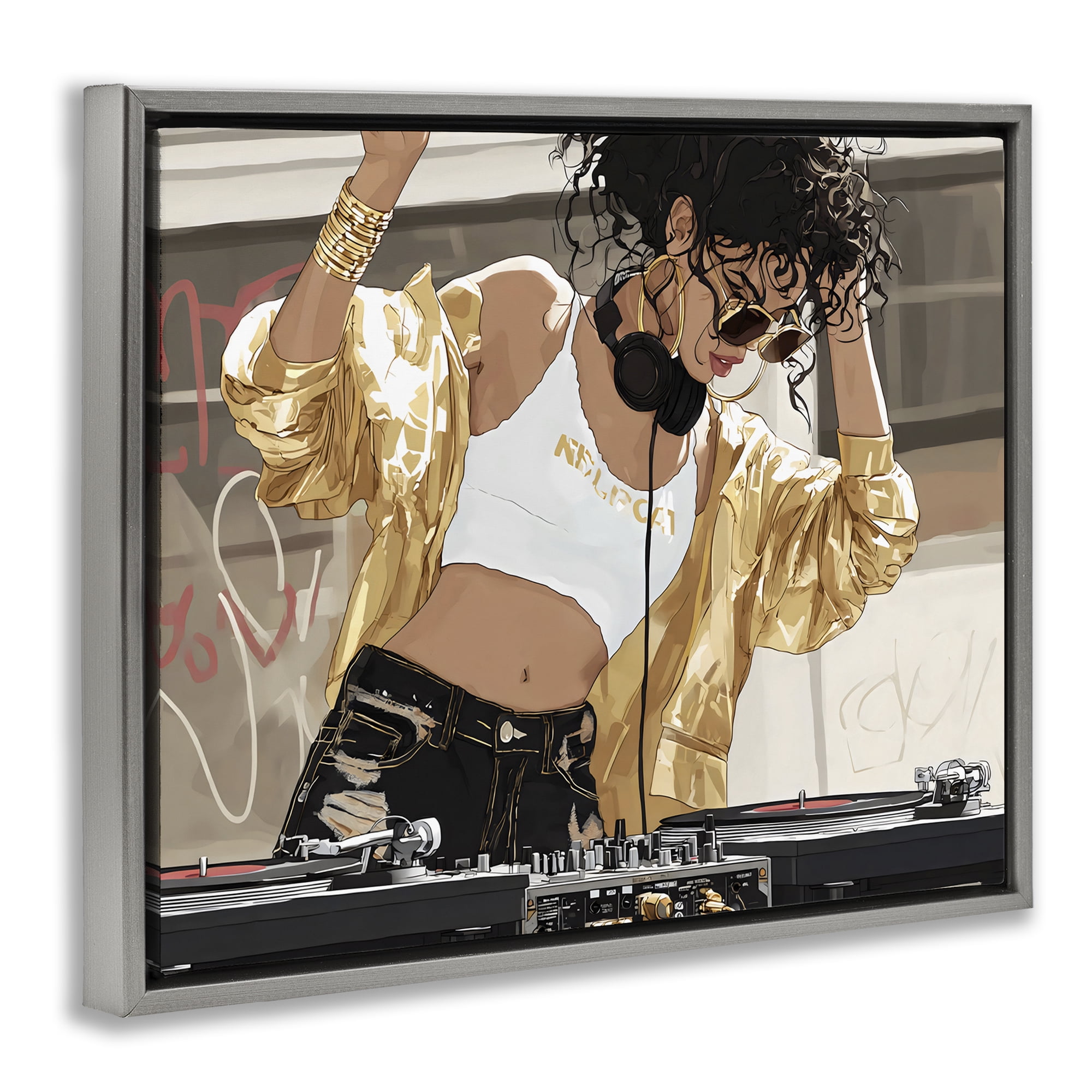 Stupell Industries Gold Accented DJ Gray Framed Floater Canvas Wall Art, design by Franklyn Gregory