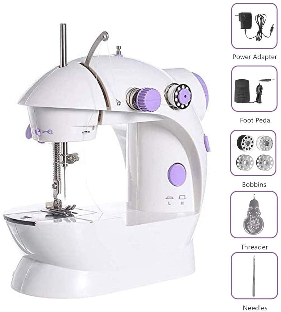 Foot Pedal and Two Speeds Portable Electric Crafting Mending Machine Adjustable Double Threads Mini Sewing Machine