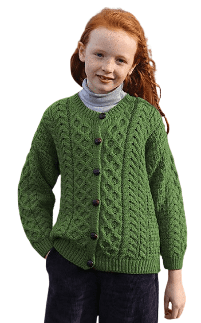 Aran Crafts Boys Irish Soft Cable Knitted Shawl Cardigan 100% Merino Wool 
