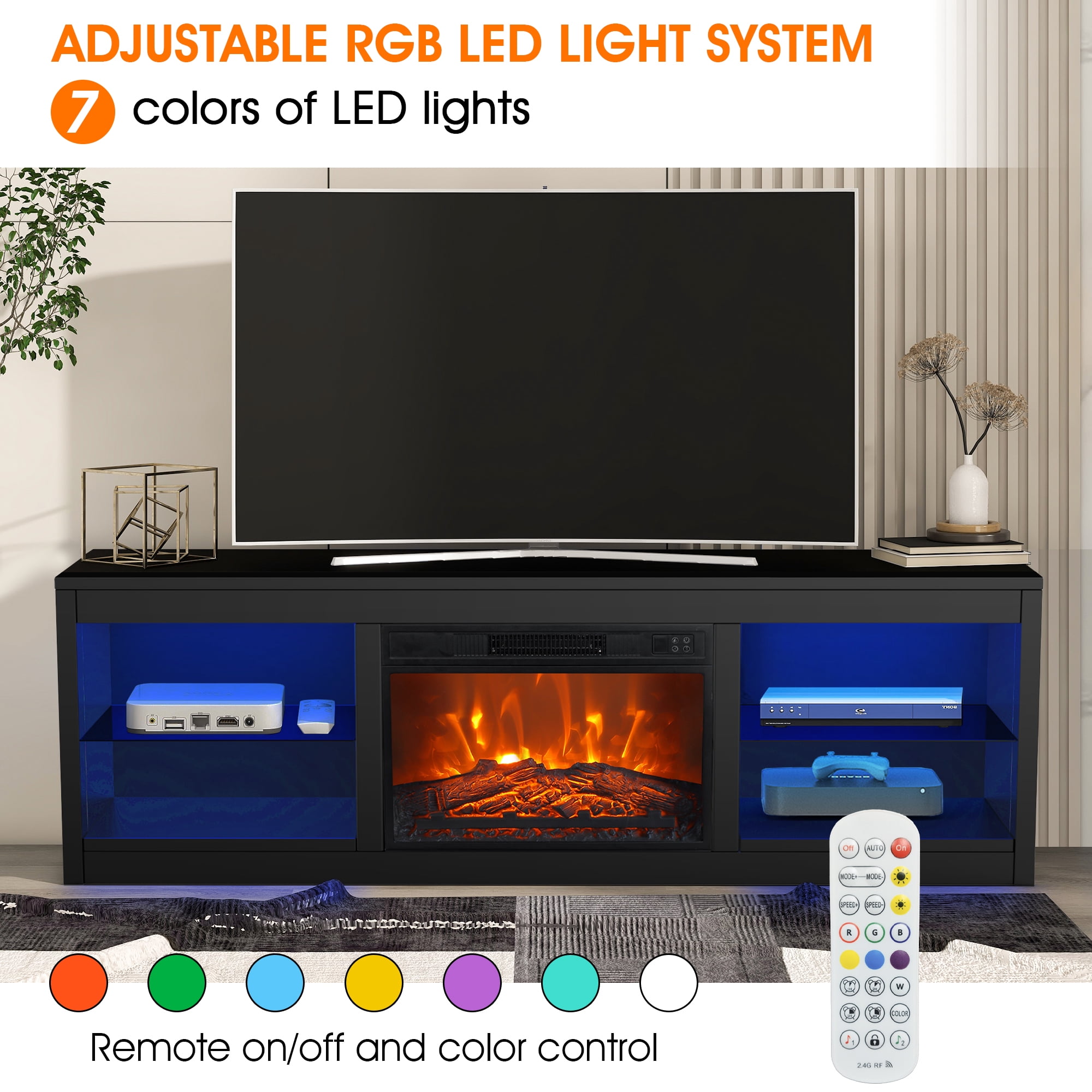 IHOMEadore Fireplace TV Stand for TVs up to 75 Inch, 66 Inch Entertainment Console with 23" Electric Fireplace