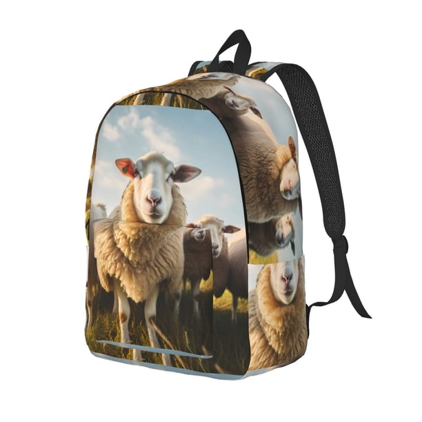 Disketp Cute Prairie Sheep Herd print Canvas Backpack Lightweight Travel Daypack Student Rucksack Laptop Backpack-Medium