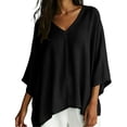 thumbnail image 2 of VBVC Women's V Neck Cotton Linen Blouse , Ladies' Batwing Sleeve Tunic Tops , Summer Lightweight Flowy Shirt For Women, Black , S-3XL, 2 of 7
