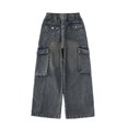 thumbnail image 7 of Sopiago Girl Jeans Y2K Baggy Cargo Jeans for Girls Trousers Pants Wide Leg Pants with Multi Pockets Dark Gray,9-10 Years, 7 of 7