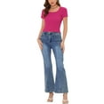 thumbnail image 2 of Allegra K Women's Short Sleeve Slim Crewneck Casual Basic Solid Cropped Knit Pullover Top Rose Red S, 2 of 6