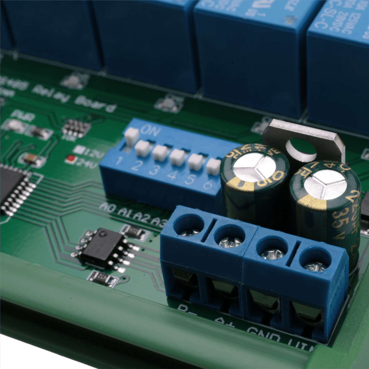 DC 24V 8 Ch RS485 Relay Board Modbus RTU UART Remote Control Switch DIN35 Rail Box for PLC Automation Control,1 * 8 input 8 output DIN rail RS485 controller module,green