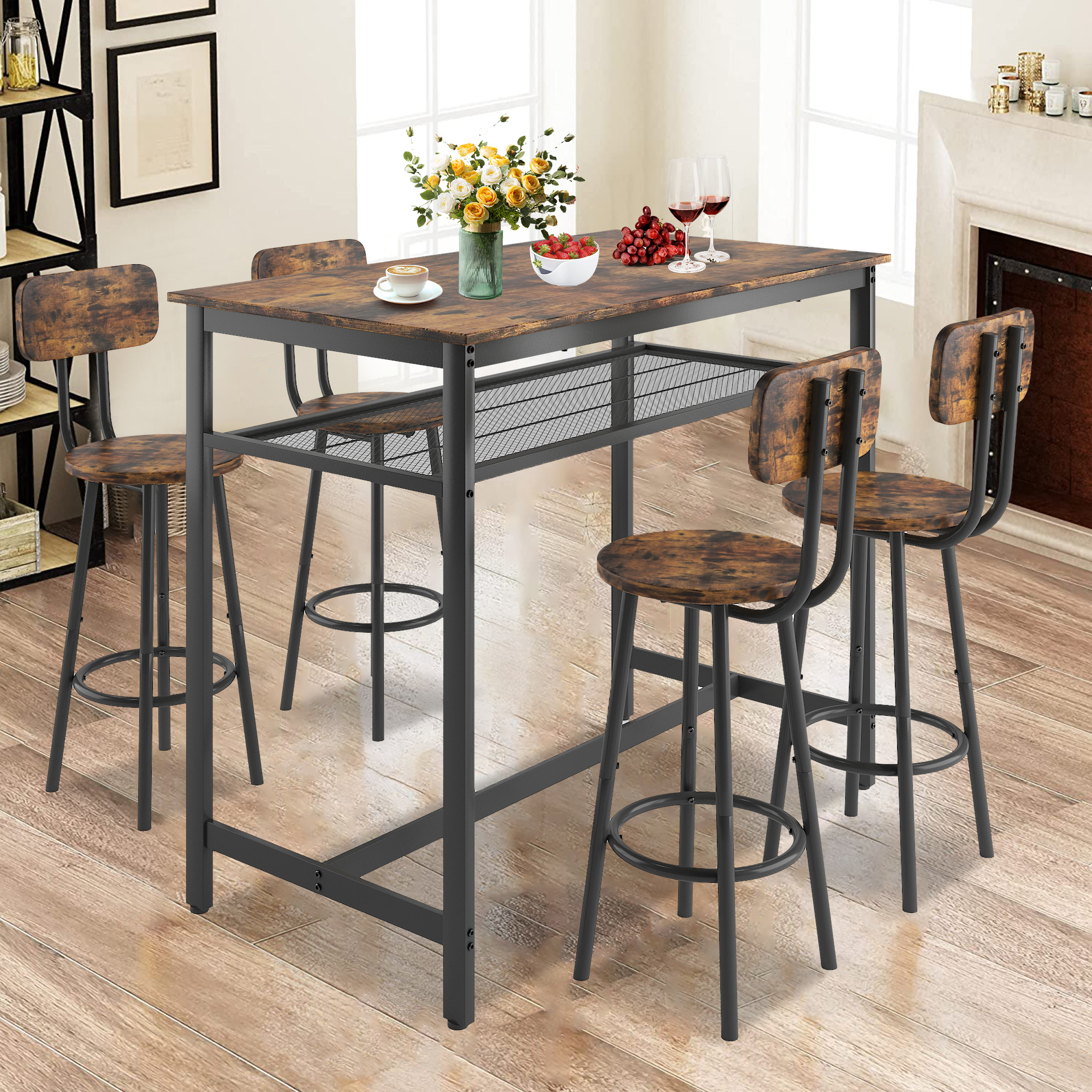 SESSLIFE Rectangle Bar Table Set of 4, Counter Height Table and Chairs