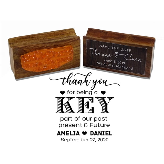Printtoo Personalized Opner Favor Round Wood Mounted Stamp Thank You For Being A Key Rubber Custom Stamper-1.77 Inches Diamater