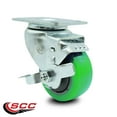 thumbnail image 2 of 3.5 Inch Green Polyurethane Wheel Swivel Top Plate Caster with Brake SCC, 2 of 2
