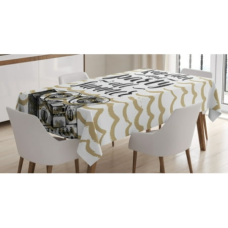 

Keep Calm Tablecloth Party All Summer Text with Brush Waves and Retro Stereo Rectangular Table Cover for Dining Room Kitchen 60 X 84 Dark Sand Brown Charcoal Grey White by Ambesonne