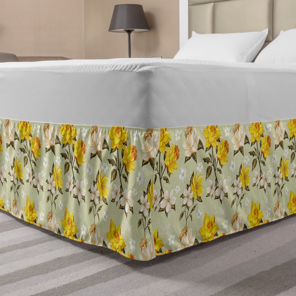 Flower Bed Skirt, Classy Spring Floral Narcissus Branch Pattern with