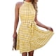 thumbnail image 3 of Vestido A Cuadros Sin Mangas Con Cuello Halter, Agujero De Llave En La Espalda Una Línea Vestido De Volantes A Cuadros De Una Pieza Lavar A Máquina Con Cinturón Para Fiesta ANGGREK No, 3 of 6