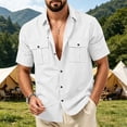 thumbnail image 3 of Mens Linen Button Down Shirt Short Sleeve Dual Chest Pocket Relaxed Fit Collared Open Front Casual Beach Overshirt, 3 of 8