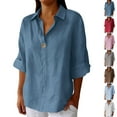 thumbnail image 1 of Sentmoon Chemises en Lin pour Femmes Hauts d'Été pour Femmes Mode d'Été pour Femmes Col en V Décontracté Manches 3/4 Uni Mode pour Détente et Sommeil L, 1 of 6