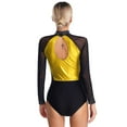 thumbnail image 2 of LiiYii Women's Sheer Mesh Long Sleeve Bodysuit Sequined Mock Neck Ballet Leotard for Gymnastics Gold M, 2 of 7