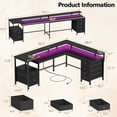 thumbnail image 7 of Sarifur L Shaped Computer Desk with Charging Station and LED Lights, 66 inch PC Table Study Desk 6 Drawers for Bedroom,Office Black, 7 of 7
