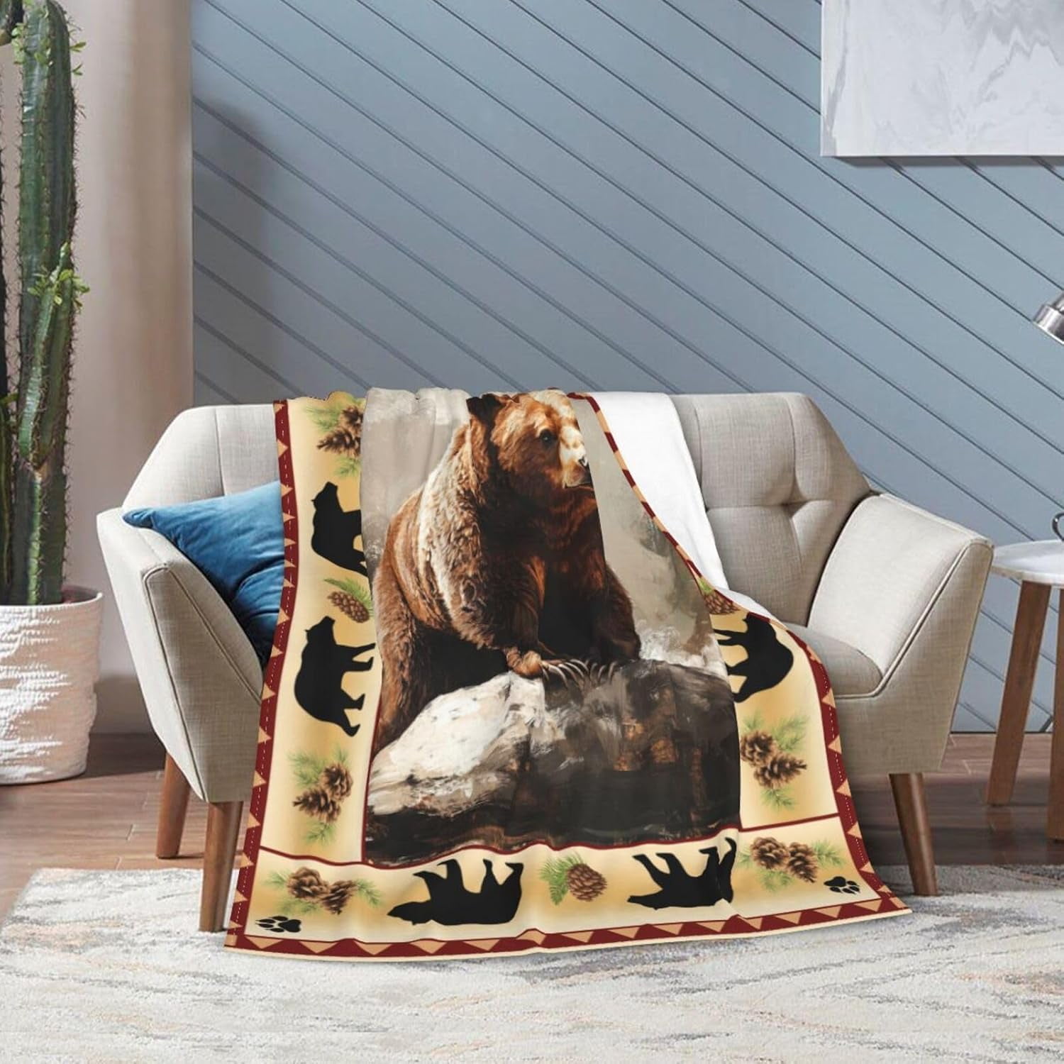 Bear Blanket Super Soft Warm Brown Bear Fleece Throw Blanket Gift for Women Men Cozy Fluffy Plush Bear Animal Stuff Lightweight Flannel Gifts Blankets for Kids Adults 50"X40"