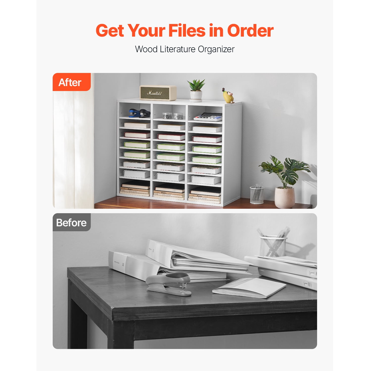 KFFKFF Document Divider, 24 Sections Office Postbox with Modifiable Racks, Timber Post Sorter Medium Density Fiberboard for Office, Home, Classroom Storage of Files, Documents, Papers, in White