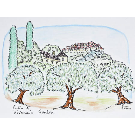Garden in Speracedes with the hilltop village of Cabris behind, south of France Print Wall Art By Richard