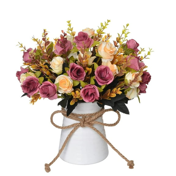 INXUGAO Artificial Rose Flower in Ceramics Vase (Brown)