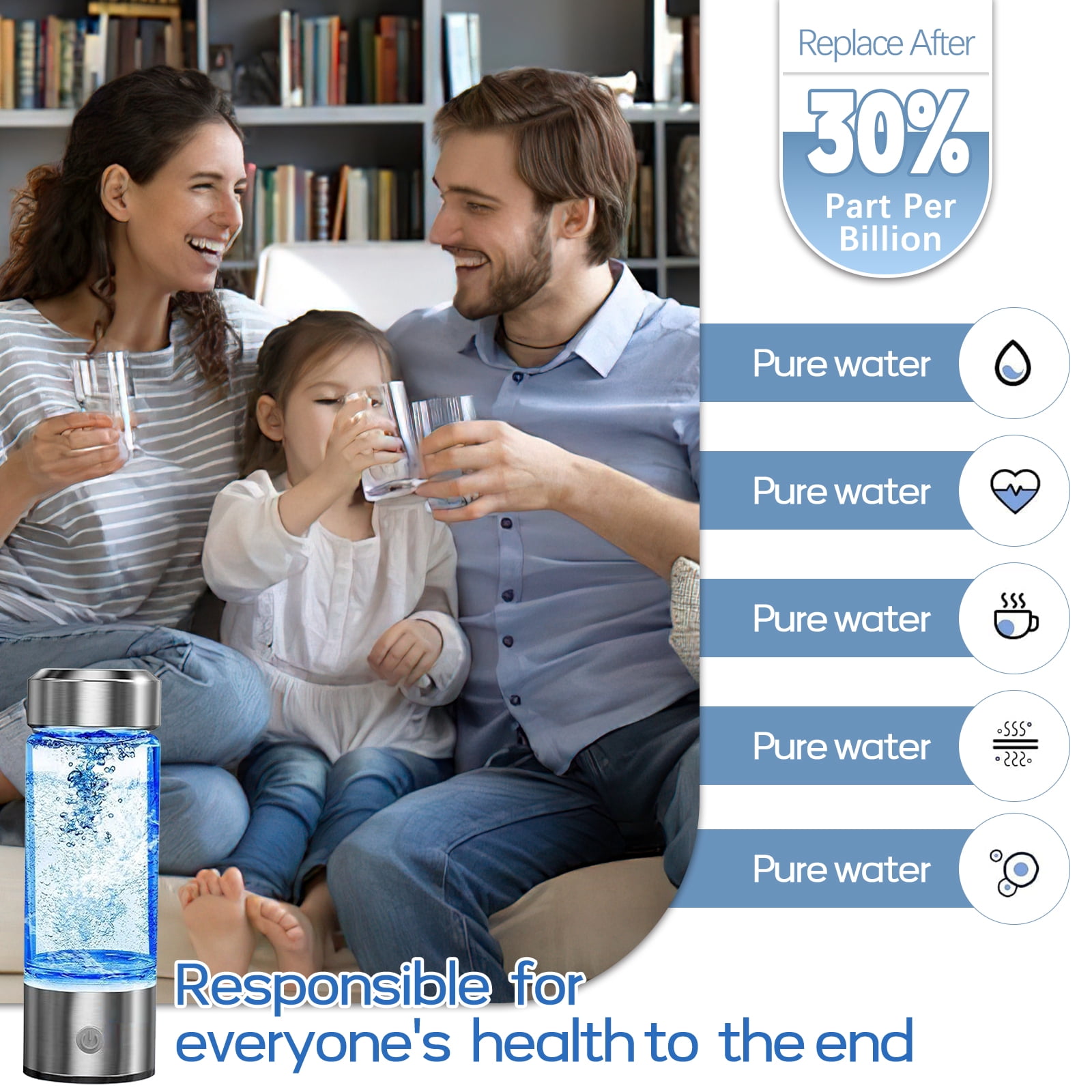 Hydrogen Water Bottle, Portable Rechargeable Hydrogen Water Bottle Generator, Hydrogen Water Bottle Generator with PEM SPE Technology Rich Water Glass Cup for Home Travel