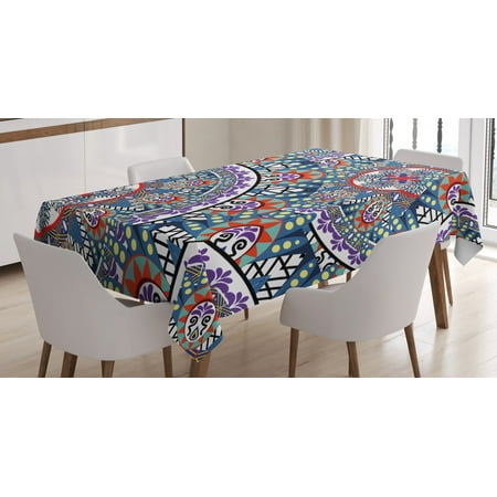 

Vintage Tablecloth Abstract Graphic Ornamental Hand Drawn Artwork with Ancient Circular Floral Motifs Rectangular Table Cover for Dining Room Kitchen 52 X 70 Inches Multicolor by Ambesonne