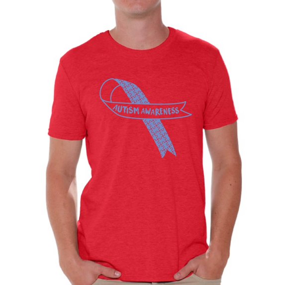 Awkward Styles Men's Autism Awareness Blue Ribbon Graphic T-shirt Tops Autistic Support