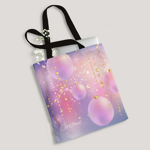 EREHome luxury Christmas beads balls Canvas Bag Reusable Tote Grocery Shopping Bags Tote Bag 14"(W) x 16"(H)