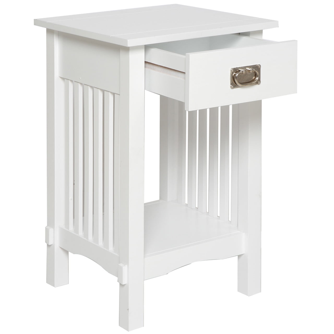 Legacy Decor Mission Style Telephone Night Stand and Drawer End Table, Antique White