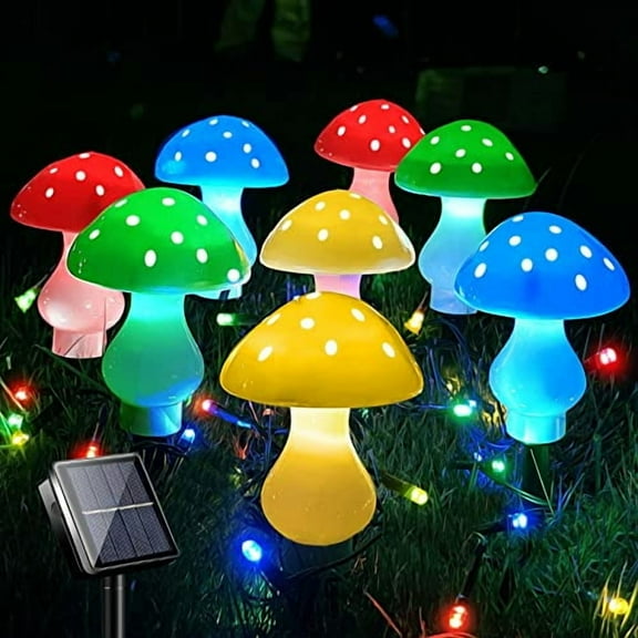 Upgraded Outdoor Solar Garden Lights,8 Pack LED Mushroom Outdoor 8 Modes Waterproof Solar Powered Landscape Cute Fairy String Light for Yard Patio Outside Decor(Multicolor)