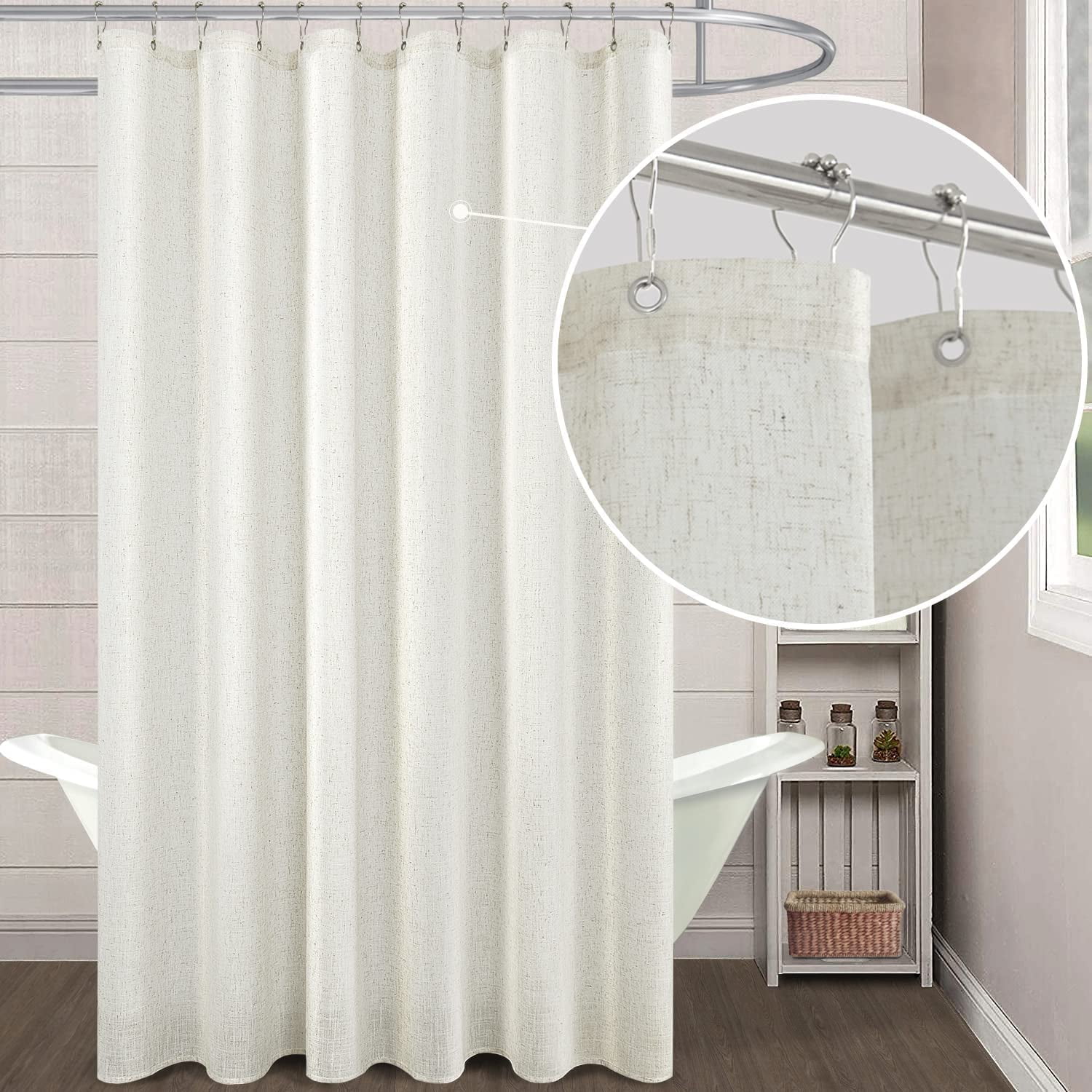 Extra Long Shower Curtains 84 Inch Length for Bathroom Waterproof XLong Duck Cloth Rustic Fabric