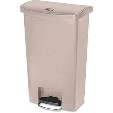 "Rubbermaid Commercial Products - 1883458 Streamline Slim Step-On Plastic Trash Garbage Can, 13 Gallon, Beige"