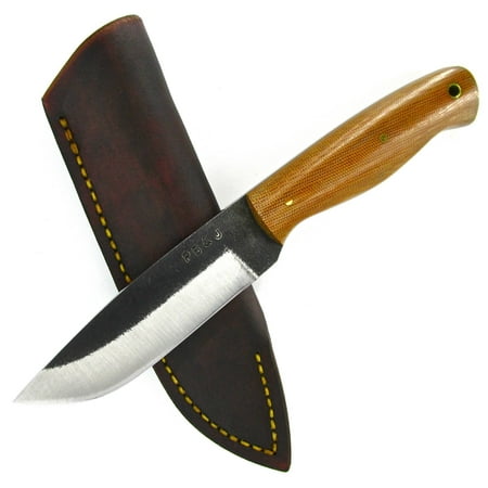 PB&J Handmade Knives Destination Fixed Blade Hunting Knife Brown Micarta Handles