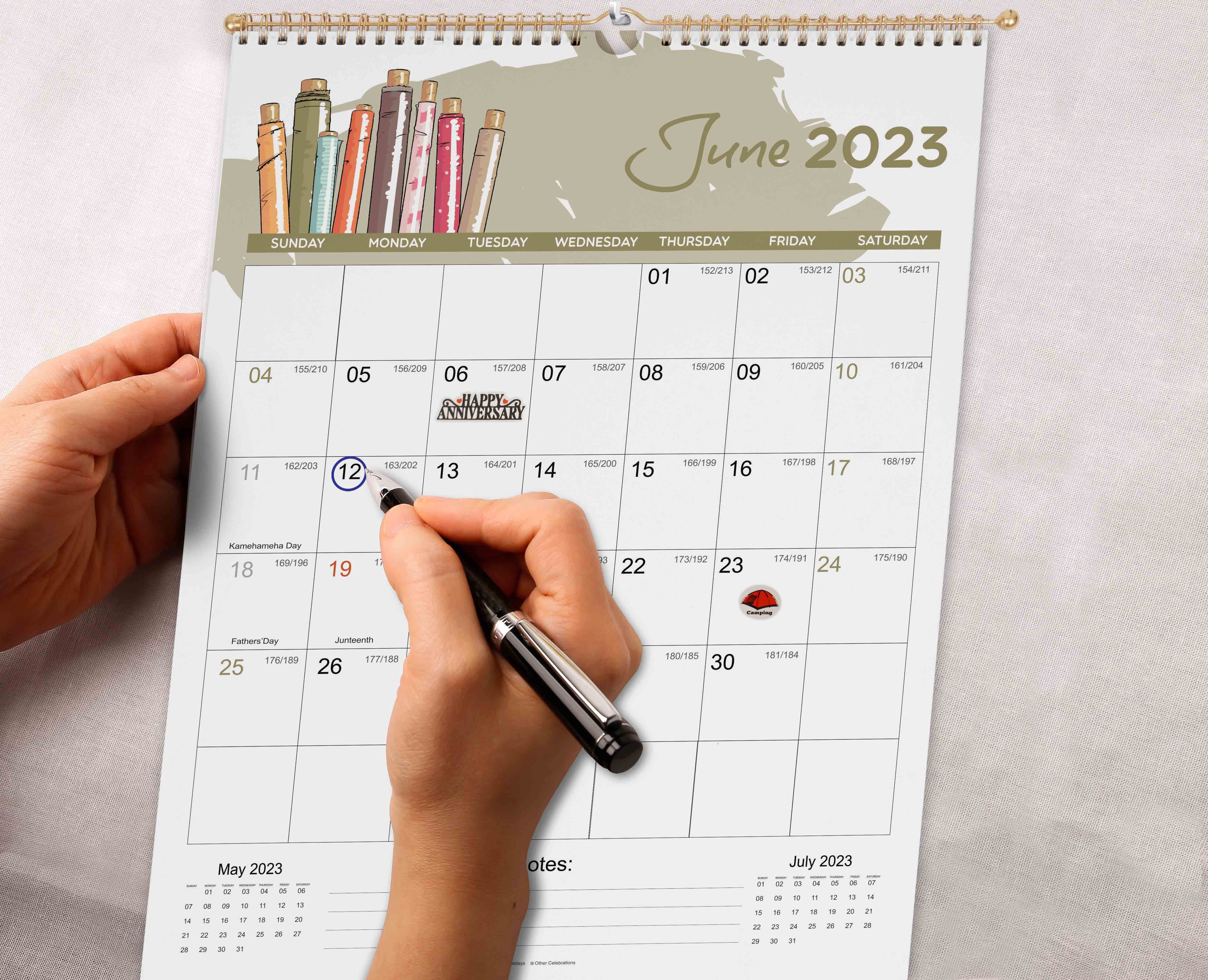 Inkdotpot16"x12.5"WallCalendar- Runs until December 2023Hanging Spiral Bound MonthlyCalendar2022-2023 for Home or Office+ Bonus Sticker Sheet -Fashion