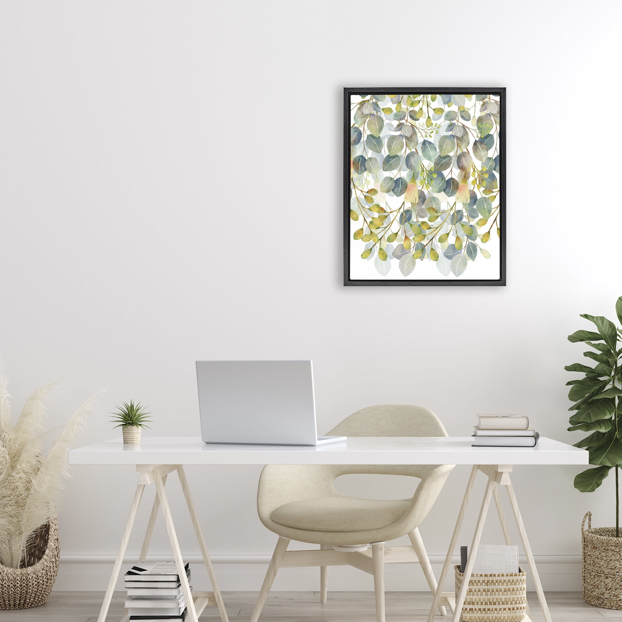 Stupell Industries Hanging Layered Botanicals Black Framed Floater Canvas Wall Art, design by Marcus Prime