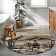 thumbnail image 4 of Brown Western Farmhouse Round Rug 3.3ft Washable Circle Entryway Rugs Non Slip Vintage Cowboys Cactus Area Rug Indoor Floor Carpet for Bedroom Kitchen Living Room Home Office Dining Room Nursery, 4 of 8