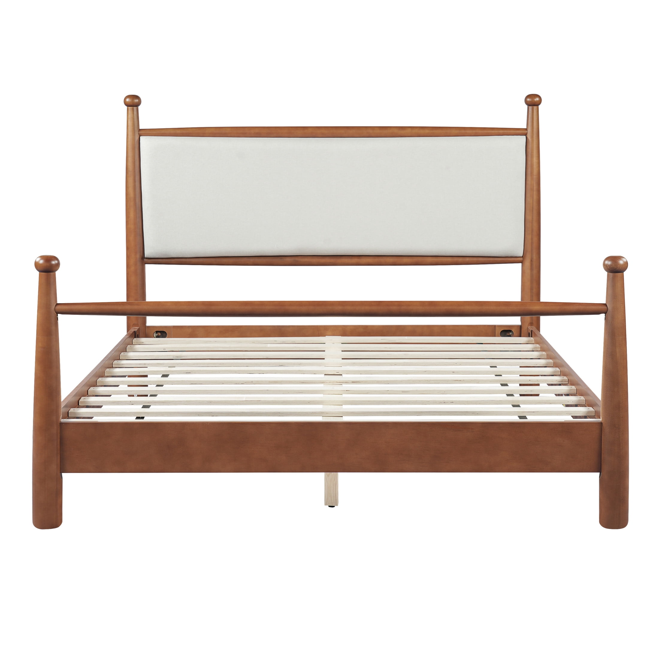 Christopher Knight Home Queen Size Traditional Bed Frame with Upholstered Headboard, Walnut+Beige