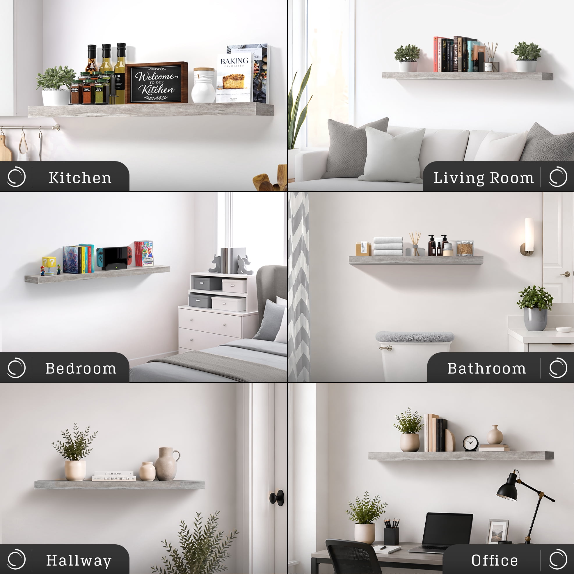 Sorbus 47" Floating Wall Shelf, Graywood, Invisible Brackets, Bathroom, Bedroom & Home Decor