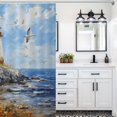 thumbnail image 6 of Lighthouse Sunrise Coast Scenery Pale Blue Tan Shower Curtain for Bathroom with 12Hooks, Polyester Fabric Thick Shower Curtain Washable Waterproof Curtain, 6 of 8