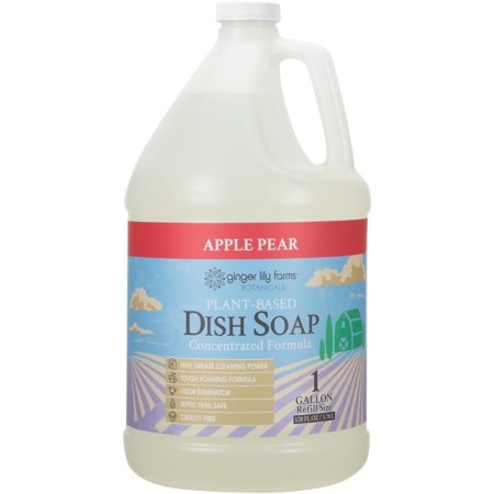 Ginger Lily Farms Botanicals Plant-Based Liquid Dish Soap, Concentrated Formula with Max Grease Cleaning Power, Cruelty-Free, Apple Pear Scent, 1 Gallon Refill (128 Fl. Oz.)