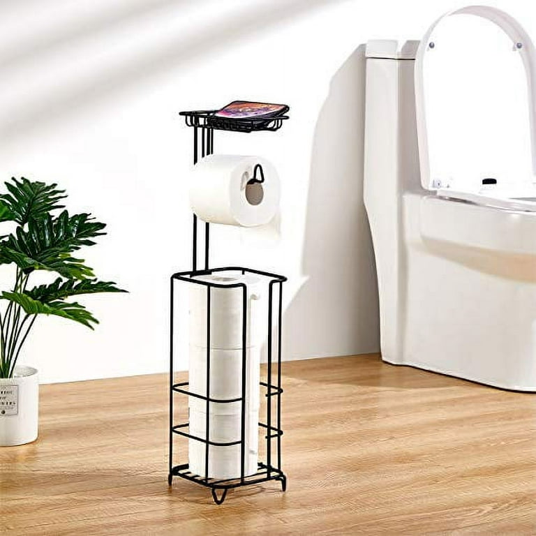 Upgraded Toilet Paper Holder Stand for Bathroom, Holds 3 Big Rolls of Jumbo  Mega Paper, Top Shelf for Wipes Tissue, Sturdy Freestanding Paper Roll